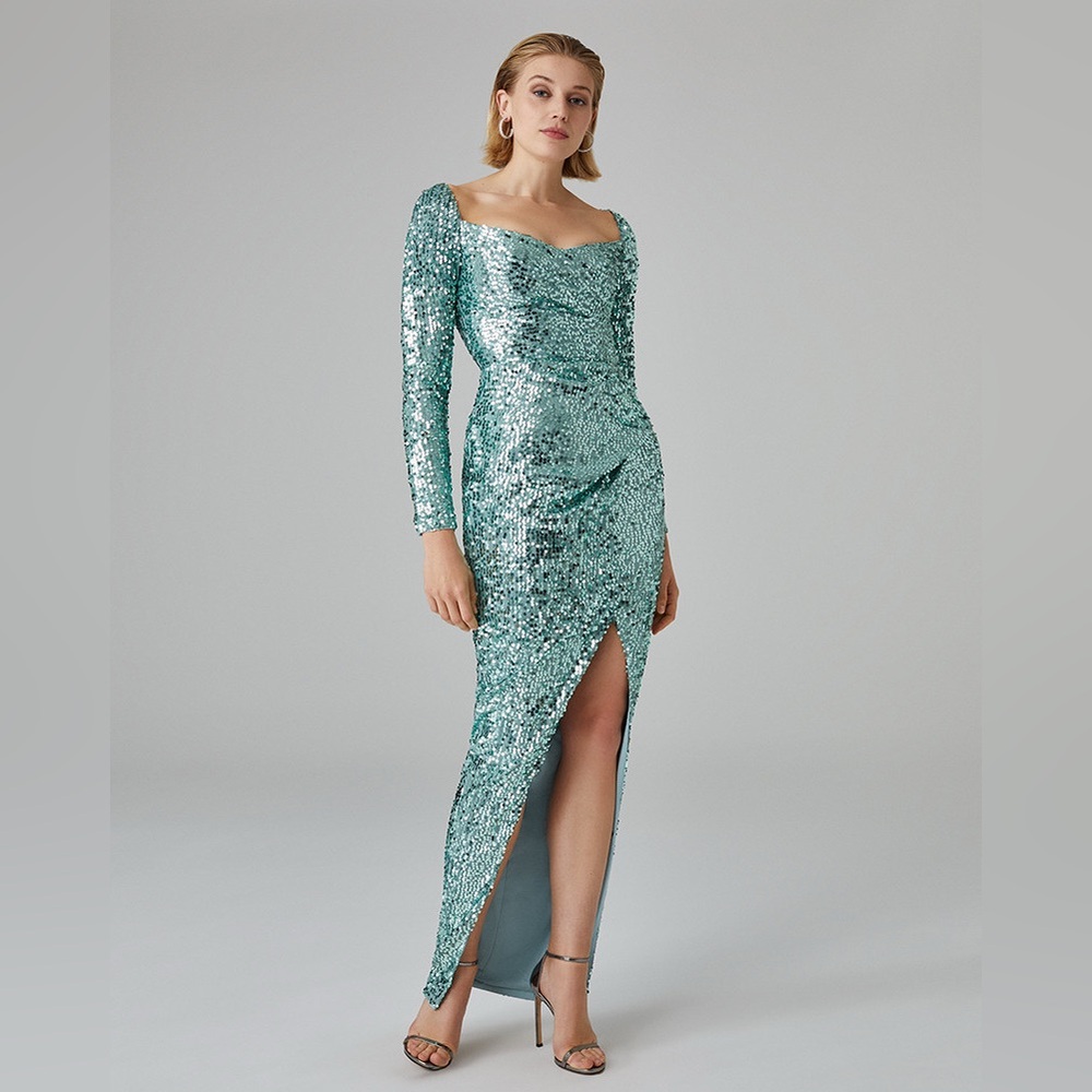 Rasario New Draped Sequined Mint Maxi Dress Size FR 40 US 8 $2,268.00
